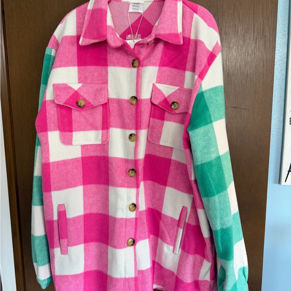 Plaid Pink and Green Women's Shacket